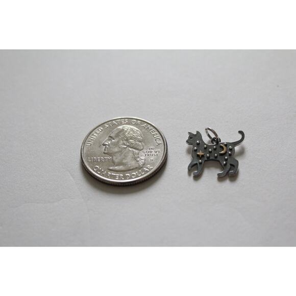 Sterling Silver Cat Charm with Bronze Star and Moon Pendant - Picture 5 of 6